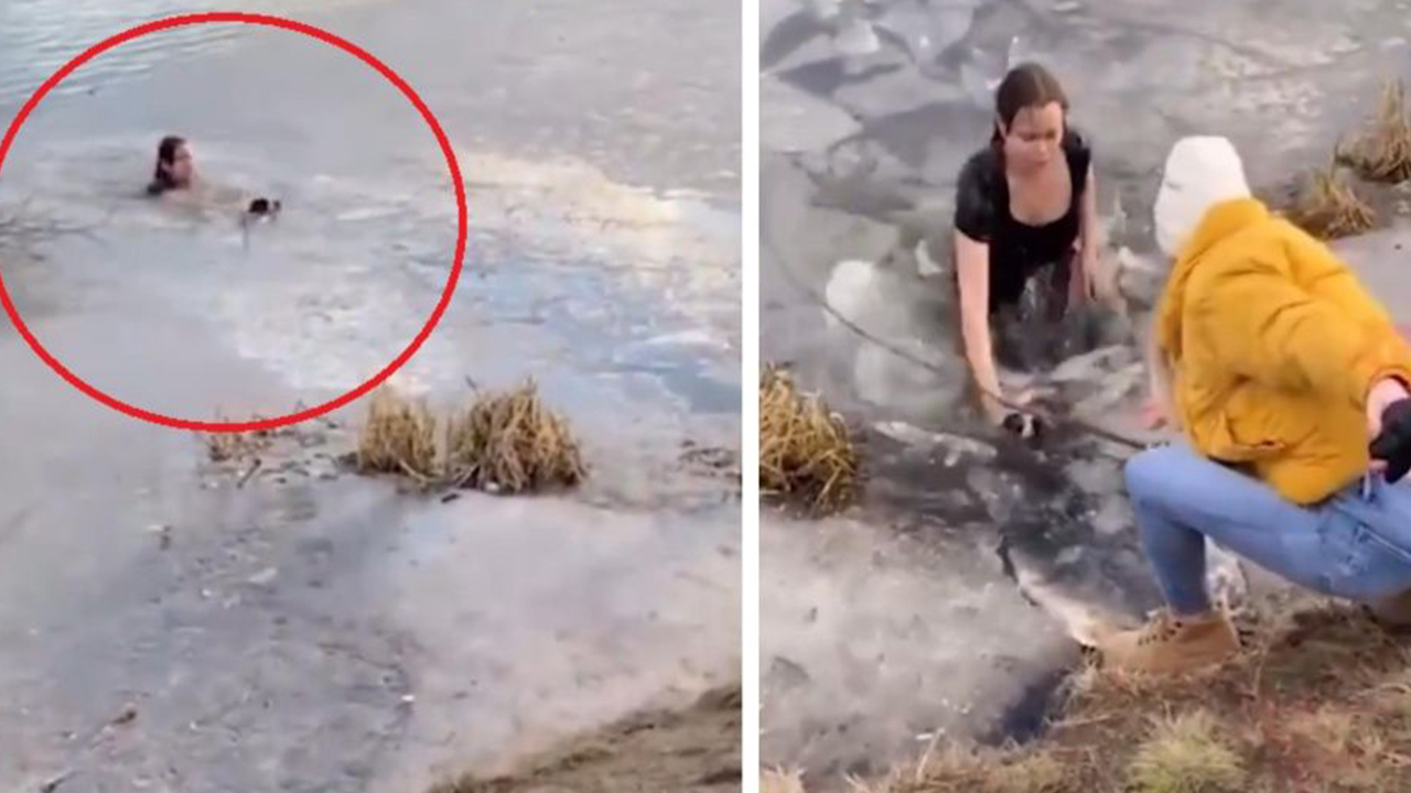 Arriesga su vida para salvar a su perro que cayó a un lago congelado