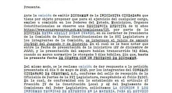 Piden dictamen de iniciativa de Ley