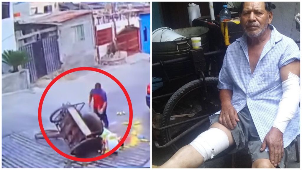 VIDEO: Hombre se quema al resbalar y caerse su puesto de esquites