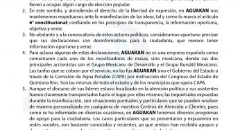 Aguakan lanza comunicado ante la manifestación ciudadana del día de hoy