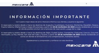 Salen a la venta boletos de Mexicana de Aviación, pero no incluyen Cancún, Cozumel y Chetumal