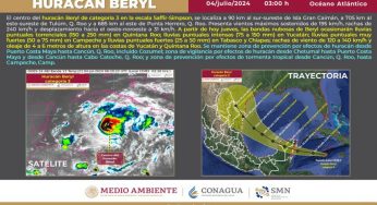 “Beryl” se degrada a categoría 3; Quintana Roo sigue en alerta naranja