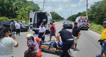 Dos heridos tras choque entre automóvil y motocicleta en Cancún