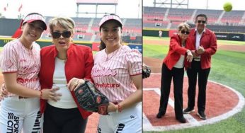 Lolita Ayala reaparece en un partido de softbol, como invitada de lujo de los Diablos Rojos, tras años de ausencia