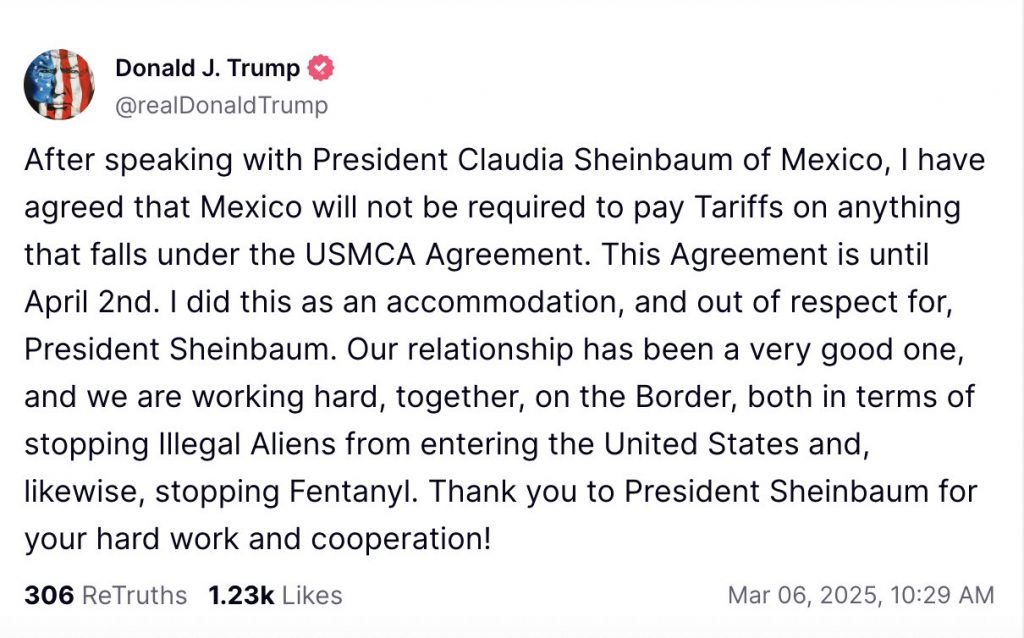 Trump y Sheinbaum logran acuerdo sobre aranceles en llamada telefónica