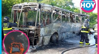 Salvan a chofer de autobús en llamas en la carretera federal 307