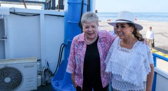Mara Lezama y Alicia Bárcena supervisan estrategia contra el sargazo en Quintana Roo