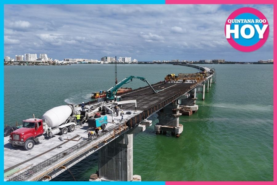 Puente Nichupté alcanza 95.1% de avance; concluyen última losa en zona lagunar