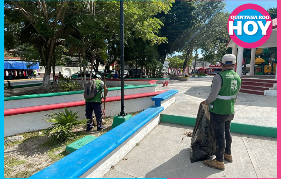 Refuerzan el mantenimiento de parques y áreas verdes en Puerto Morelos