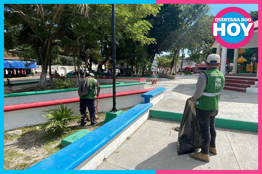Refuerzan el mantenimiento de parques y áreas verdes en Puerto Morelos