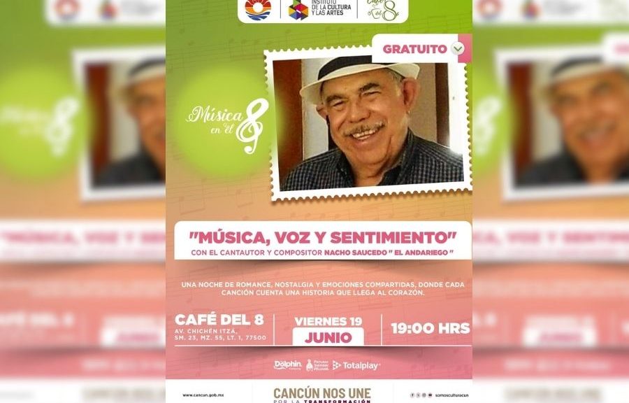 Nacho Saucedo ofrecerá concierto gratuito en Música en el 8