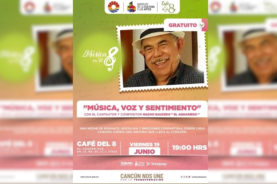 Nacho Saucedo ofrecerá concierto gratuito en Música en el 8