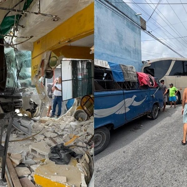 Autobús de personal se impacta contra vivienda en SM 73 Cancún