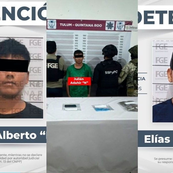 Capturan a tres presuntos narcomenudistas en Tulum con diversas drogas