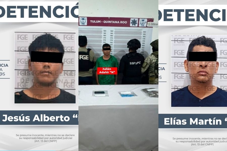 Capturan a tres presuntos narcomenudistas en Tulum con diversas drogas