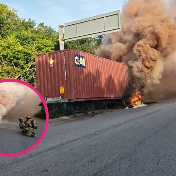 Controlan incendio de contenedor con químicos en acceso a Cobá