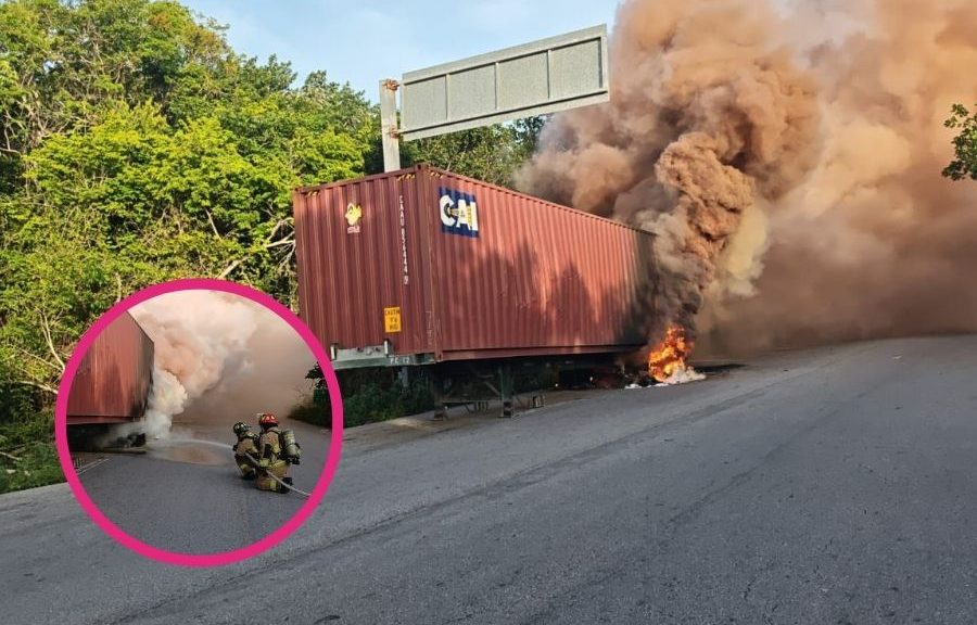 Controlan incendio de contenedor con químicos en acceso a Cobá