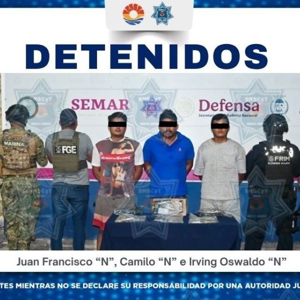 Caen tres presuntos asaltantes armados durante operativo en Cancún