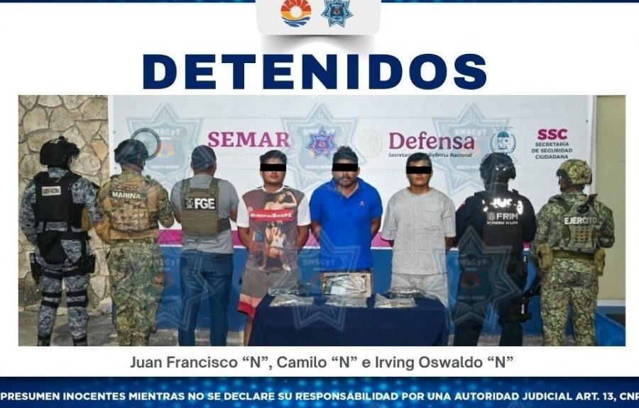 Caen tres presuntos asaltantes armados durante operativo en Cancún