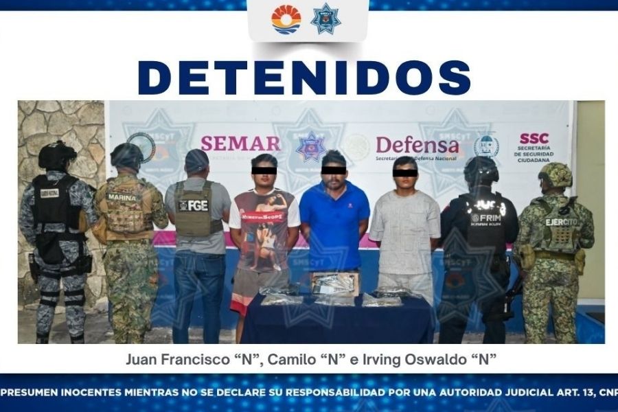 Caen tres presuntos asaltantes armados durante operativo en Cancún