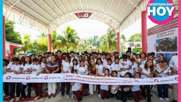 Mara Lezama entrega nuevo domo escolar en Huay-Pix