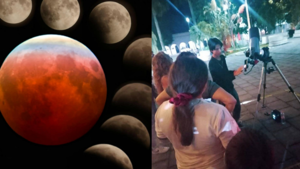 Jóvenes de FCP observan eclipse lunar con telescopios