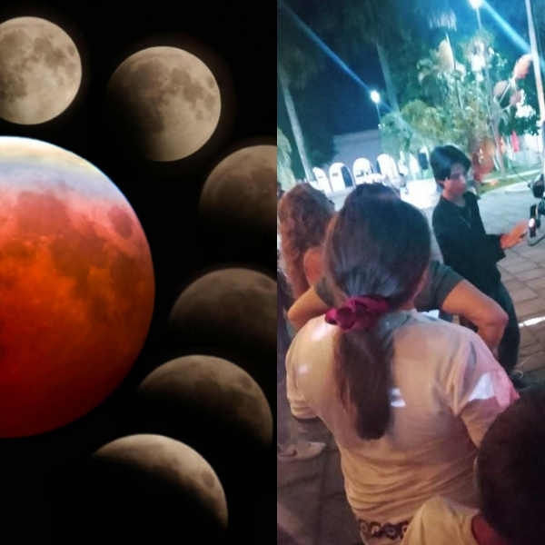 Jóvenes de FCP observan eclipse lunar con telescopios