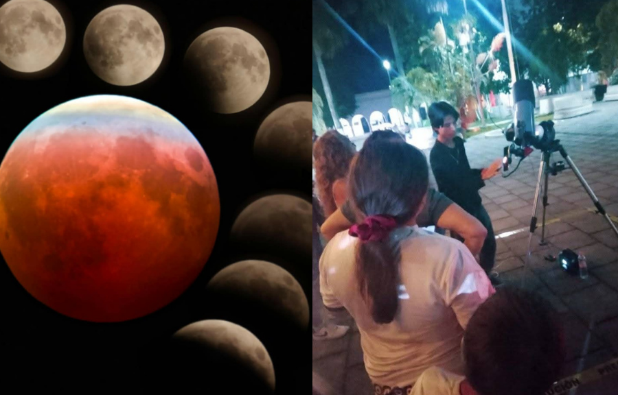 Jóvenes de FCP observan eclipse lunar con telescopios