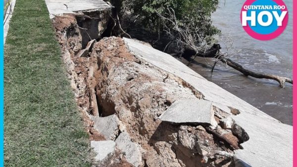 Erosión amenaza alcanzar el pavimento del bulevar Bahía de Chetumal