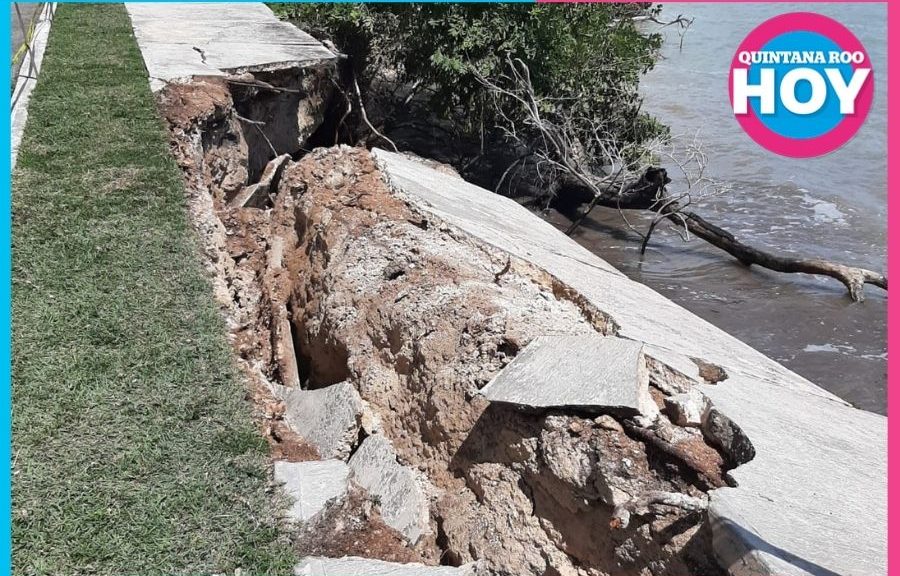 Erosión amenaza alcanzar el pavimento del bulevar Bahía de Chetumal