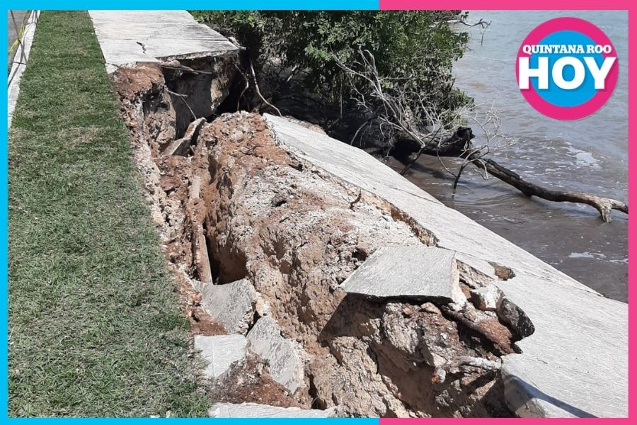 Erosión amenaza alcanzar el pavimento del bulevar Bahía de Chetumal