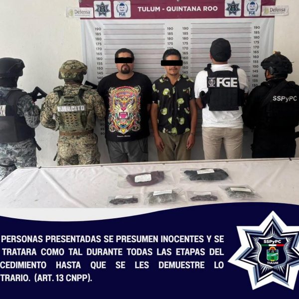 Detienen en Tulum a dos hombres con 124 dosis de droga
