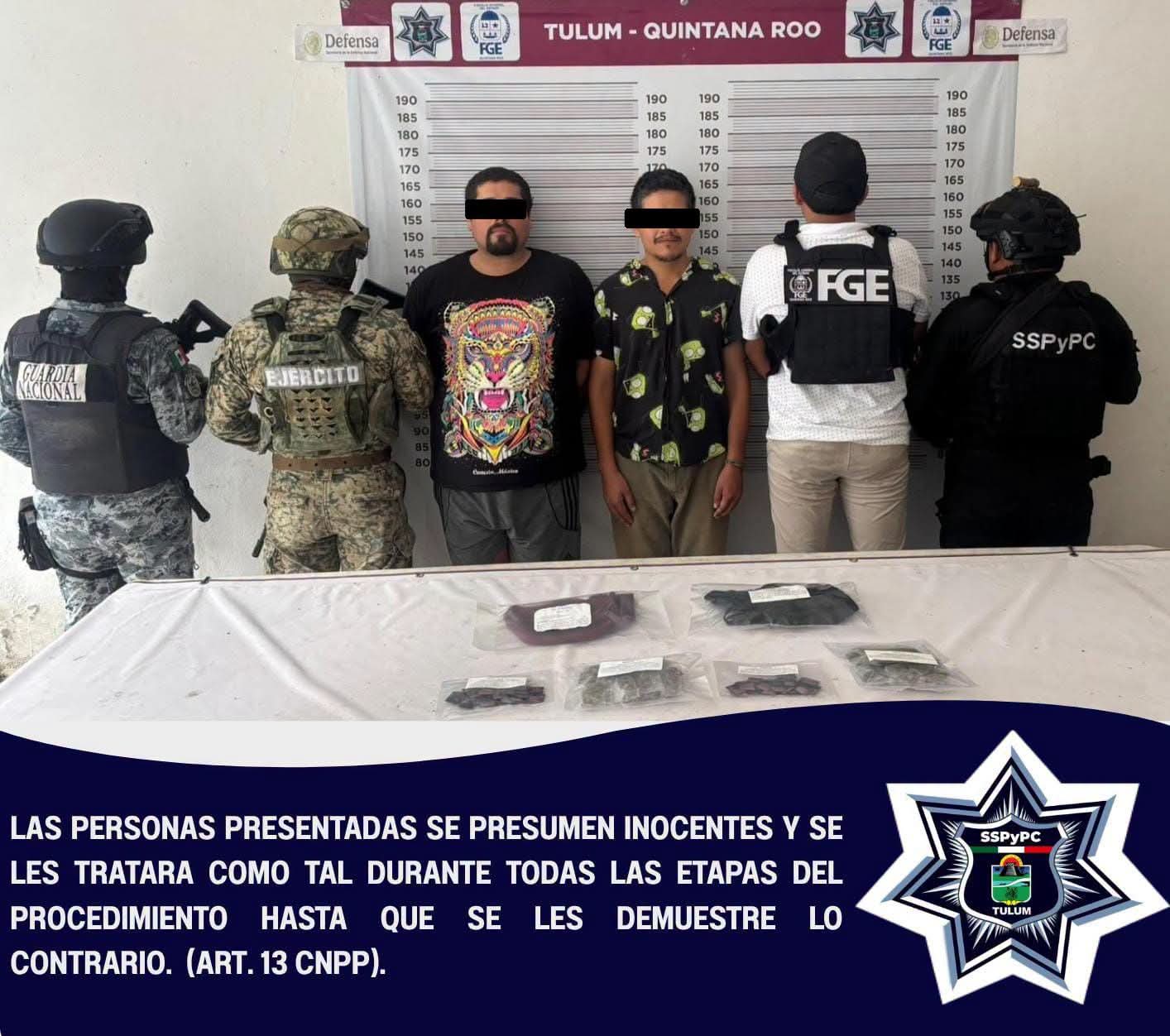 Detienen en Tulum a dos hombres con 124 dosis de droga