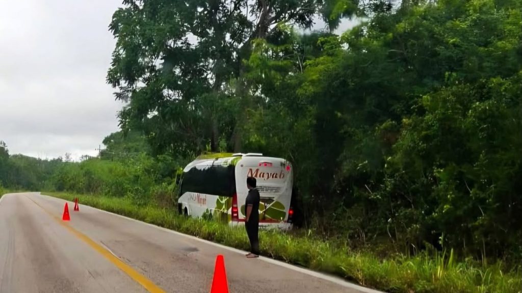 Autobús Mayab choca contra árbol en José María Morelos